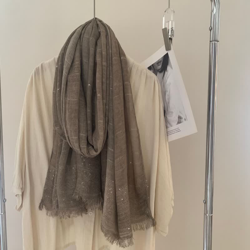 Sequins Dirty Dyed Shawls Solid Color Thin Scarf - DarkKhaki - image 7