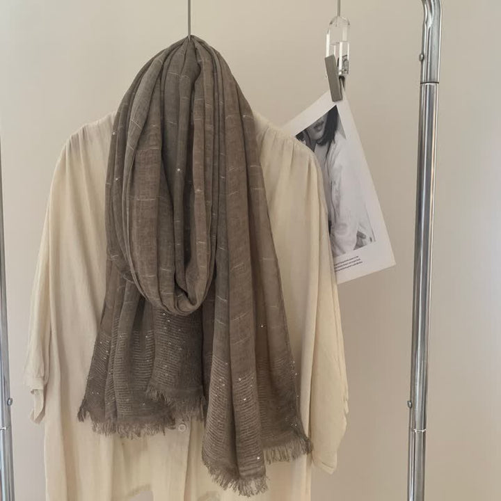 Sequins Dirty Dyed Shawls Solid Color Thin Scarf - DarkKhaki - image 7