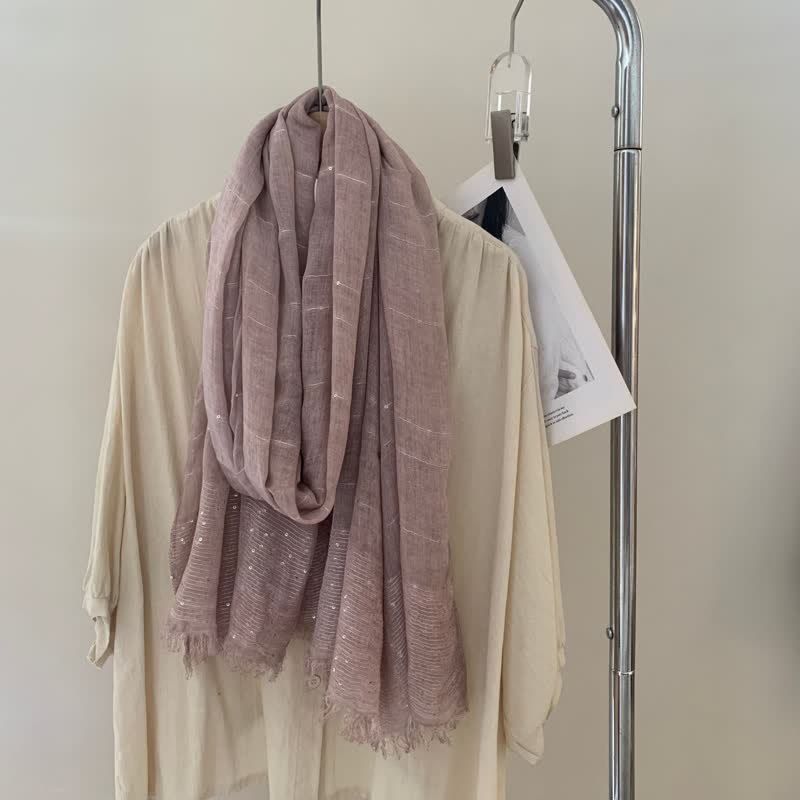 Sequins Dirty Dyed Shawls Solid Color Thin Scarf - Plum - image 2