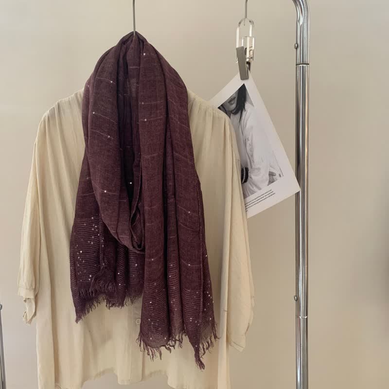 Sequins Dirty Dyed Shawls Solid Color Thin Scarf - Maroon - image 11