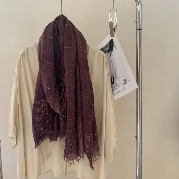 Sequins Dirty Dyed Shawls Solid Color Thin Scarf - Maroon - image 11