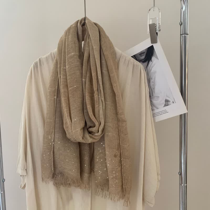 Sequins Dirty Dyed Shawls Solid Color Thin Scarf - Khaki - image 10