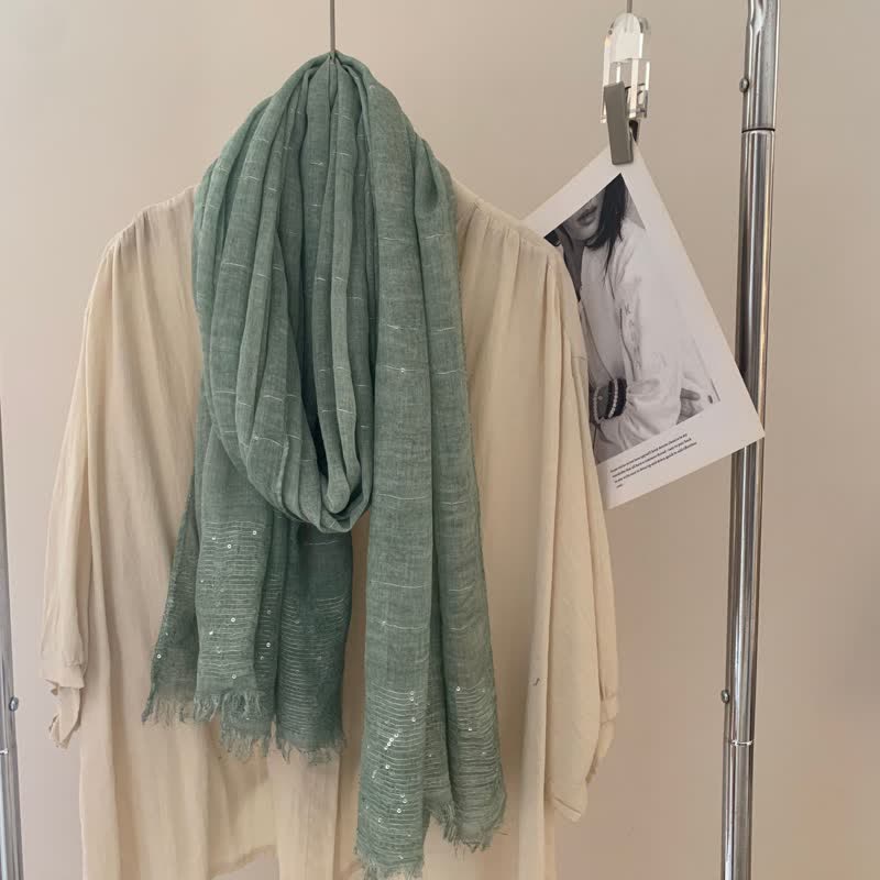 Sequins Dirty Dyed Shawls Solid Color Thin Scarf - DarkSeaGreen - image 9