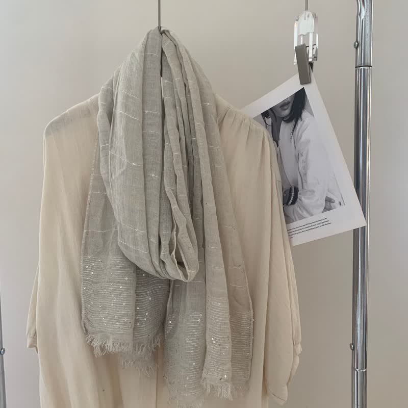 Sequins Dirty Dyed Shawls Solid Color Thin Scarf - Light Gray - image 4