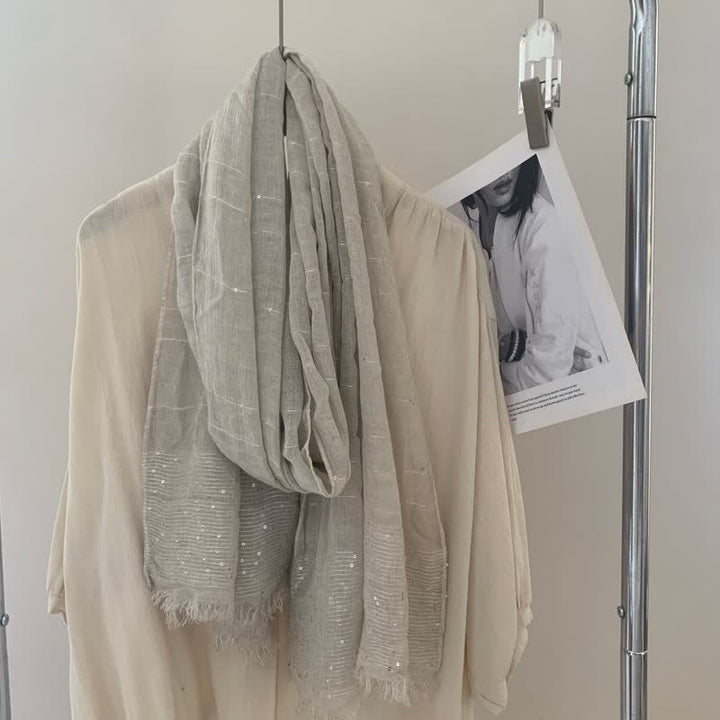 Sequins Dirty Dyed Shawls Solid Color Thin Scarf - Light Gray - image 4
