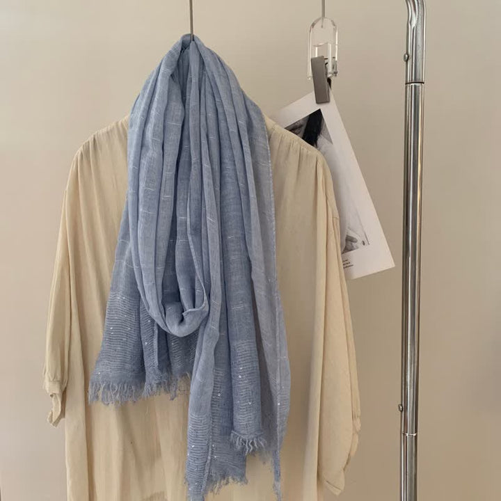 Sequins Dirty Dyed Shawls Solid Color Thin Scarf - LightSkyBlue - image 6