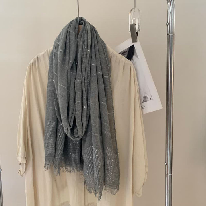 Sequins Dirty Dyed Shawls Solid Color Thin Scarf - Dark Gray - image 8