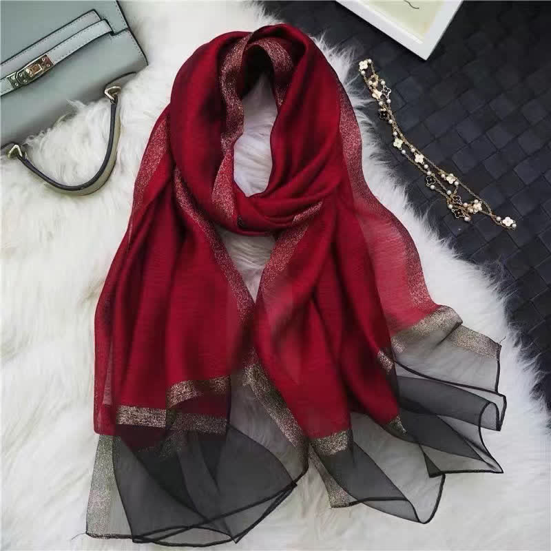 Exotic Style Golden Edge Solid Color Thin Scarf - Burgundy - image 14