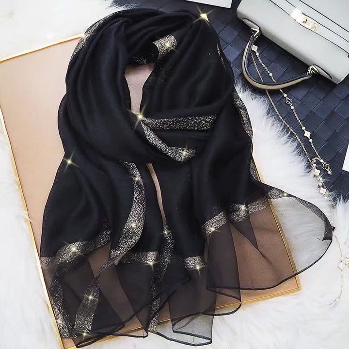 Exotic Style Golden Edge Solid Color Thin Scarf - Gold & Black - image 0