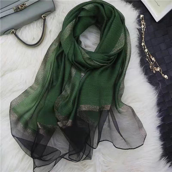 Exotic Style Golden Edge Solid Color Thin Scarf - Dark Green - image 1