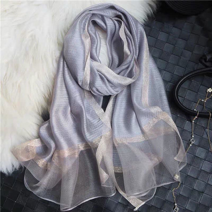 Exotic Style Golden Edge Solid Color Thin Scarf - Gray - image 8