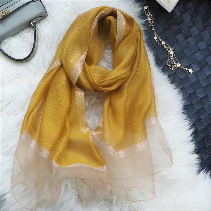 Exotic Style Golden Edge Solid Color Thin Scarf - Yellow - image 3