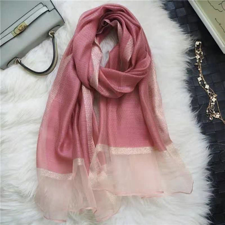 Exotic Style Golden Edge Solid Color Thin Scarf - HotPink - image 12