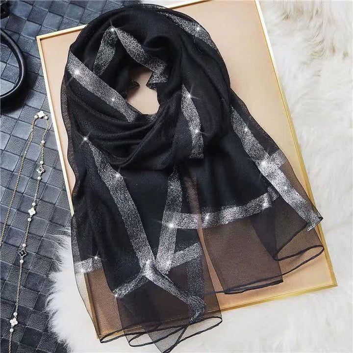 Exotic Style Golden Edge Solid Color Thin Scarf - Gold & Silver - image 5