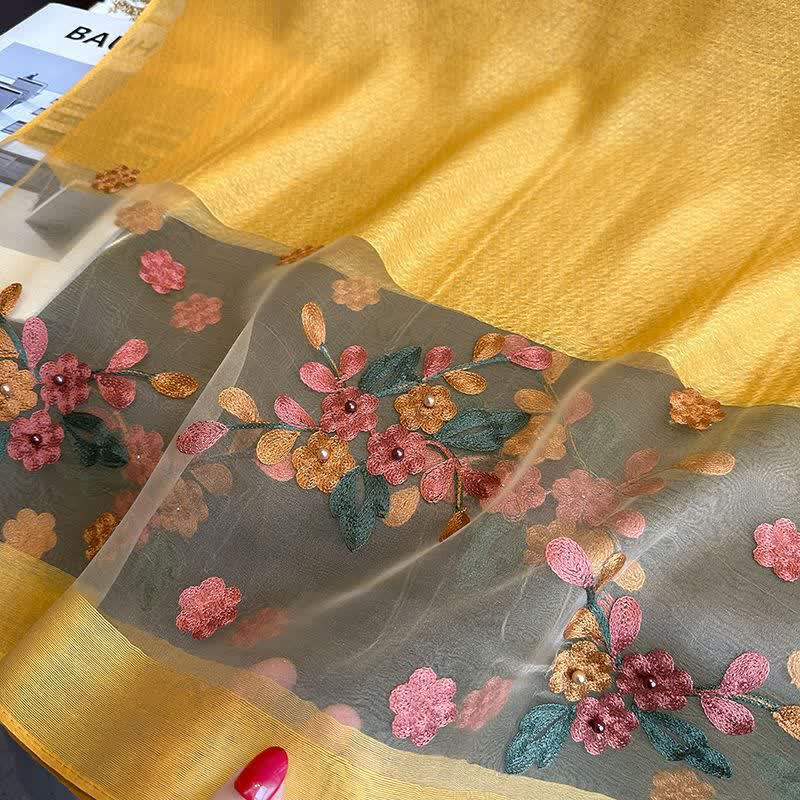 Nail Bead Birchapple Floral Embroidery Thin Scarf - image 5