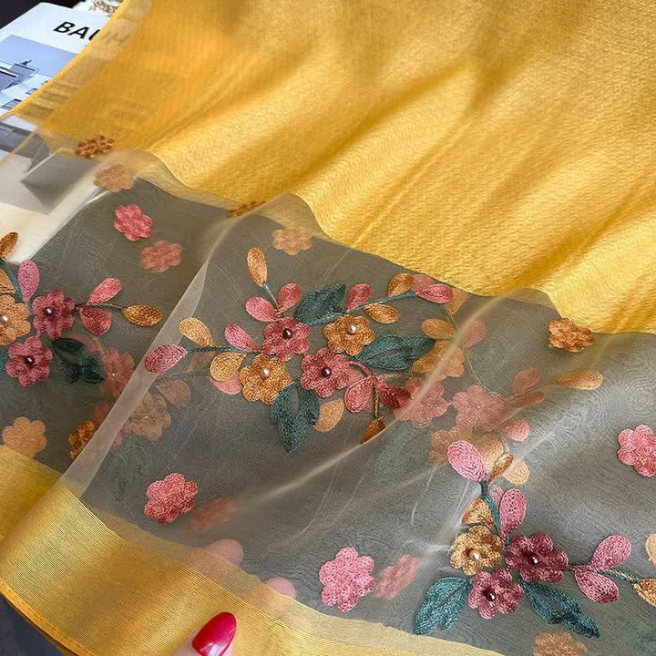 Nail Bead Birchapple Floral Embroidery Thin Scarf - image 5