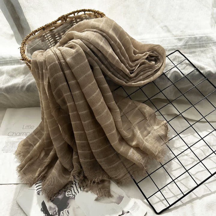 Classical Striped Pattern Four Season Thin Scarf - Dark Khaki - image 9