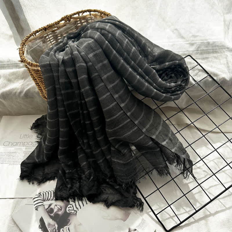 Classical Striped Pattern Four Season Thin Scarf - Black - image 5