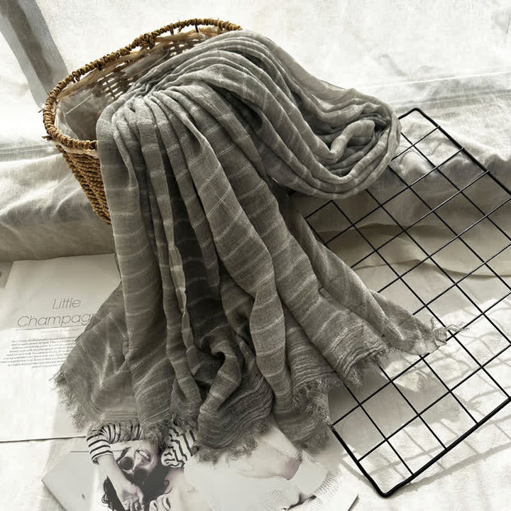 Classical Striped Pattern Four Season Thin Scarf - Gray - image 3