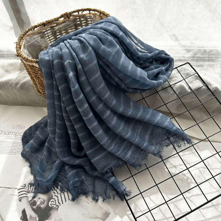 Classical Striped Pattern Four Season Thin Scarf - Navy - image 11