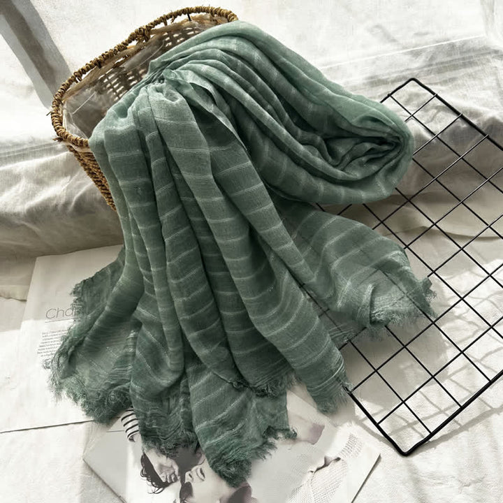 Classical Striped Pattern Four Season Thin Scarf - Green - image 7