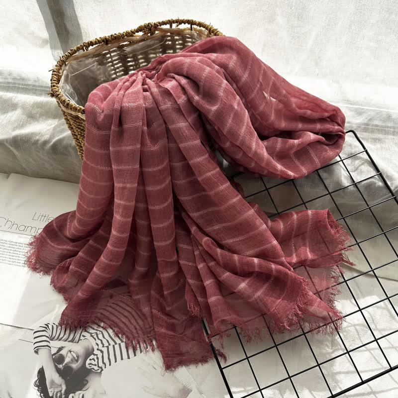 Classical Striped Pattern Four Season Thin Scarf - Burgundy - image 1