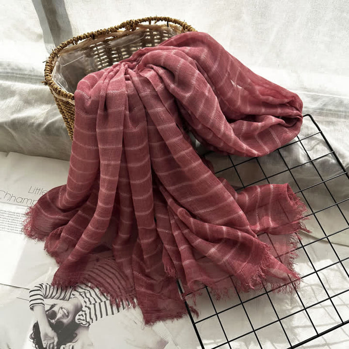 Classical Striped Pattern Four Season Thin Scarf - Burgundy - image 1