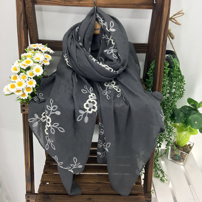 Women's National Cotton Linen Flower Embroidery Thin Scarf - image 10