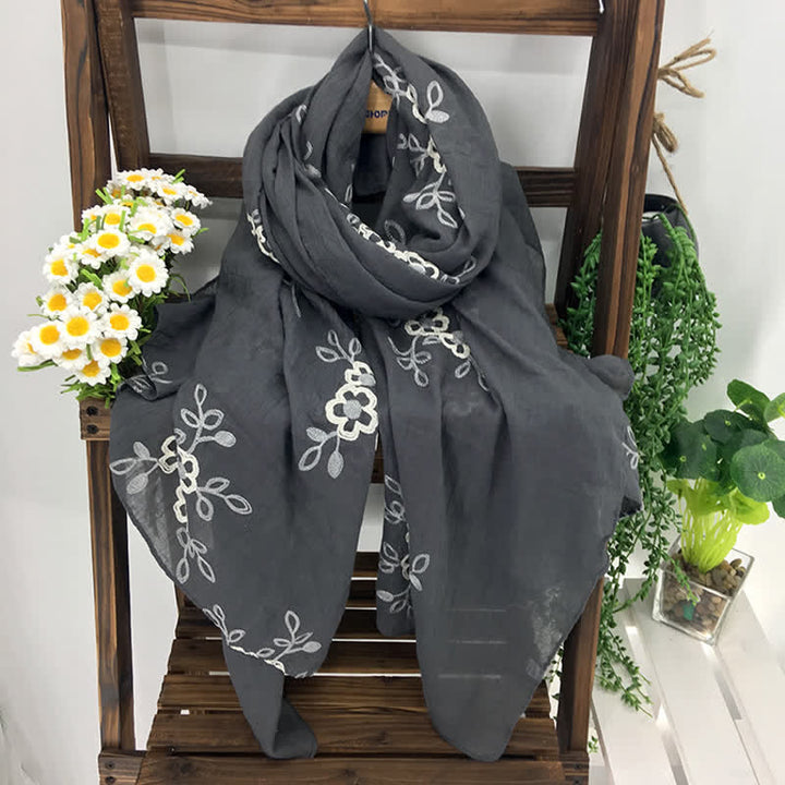 Women's National Cotton Linen Flower Embroidery Thin Scarf - image 10