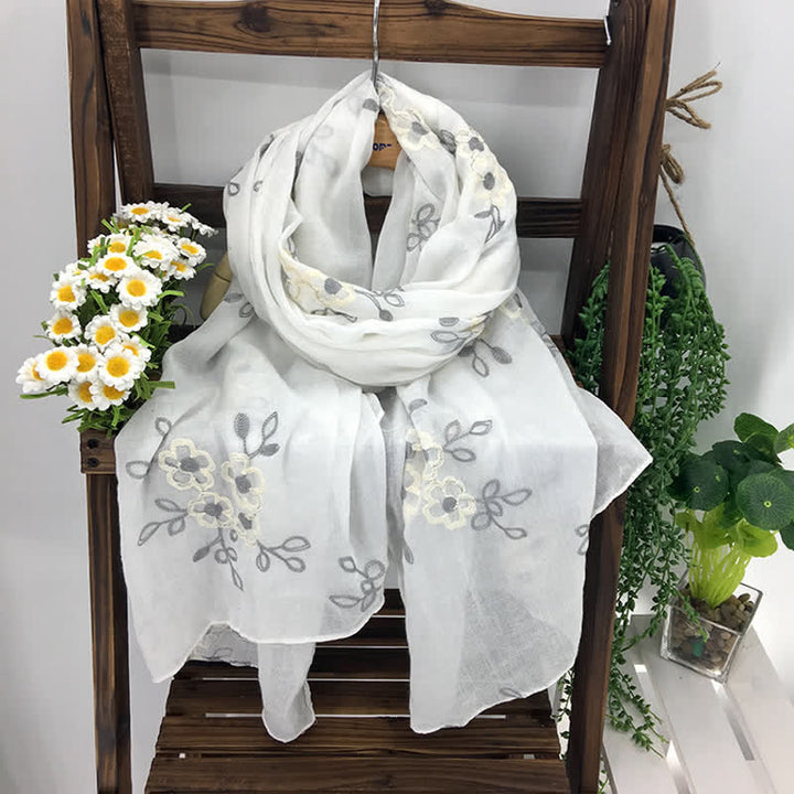 Women's National Cotton Linen Flower Embroidery Thin Scarf - image 16