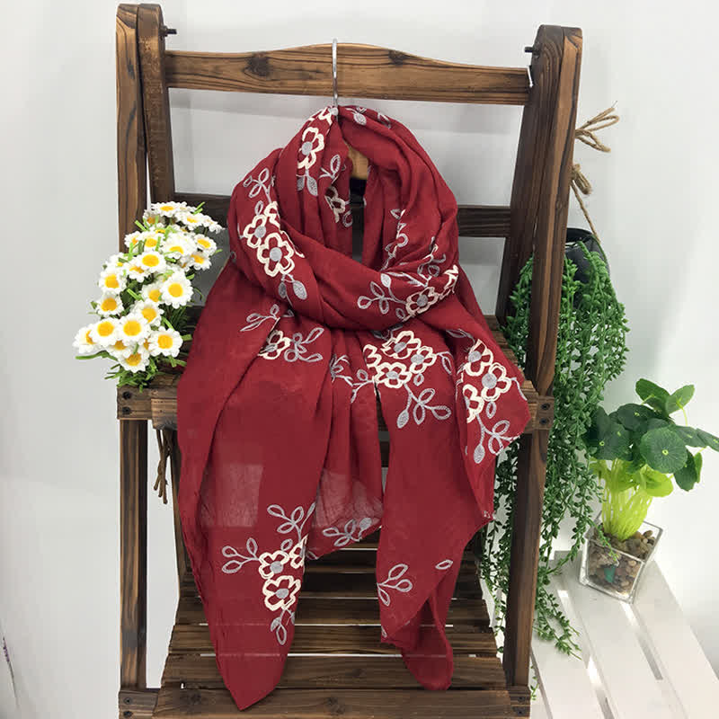 Women's National Cotton Linen Flower Embroidery Thin Scarf - image 8
