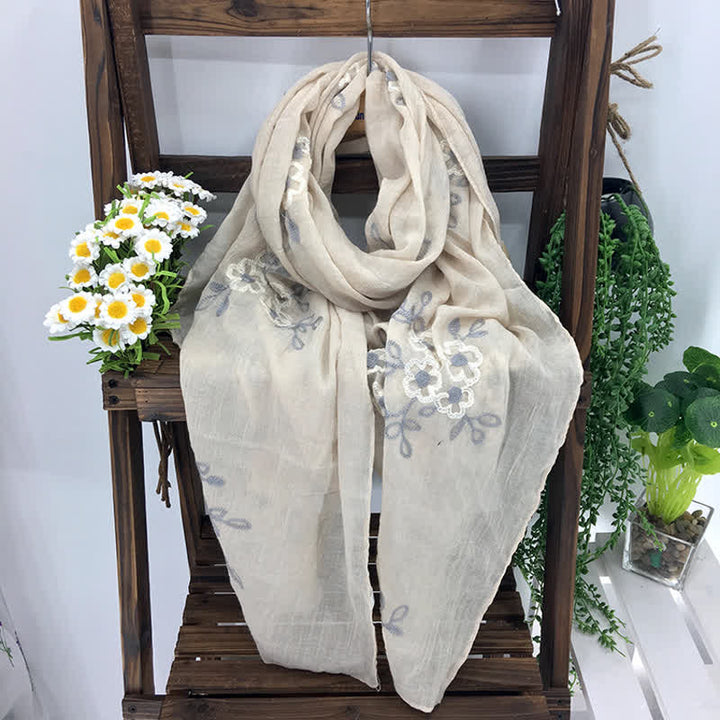 Women's National Cotton Linen Flower Embroidery Thin Scarf - image 20