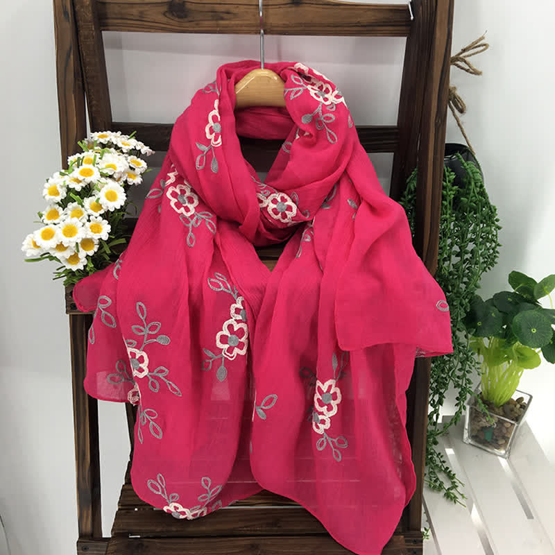 Women's National Cotton Linen Flower Embroidery Thin Scarf - image 12