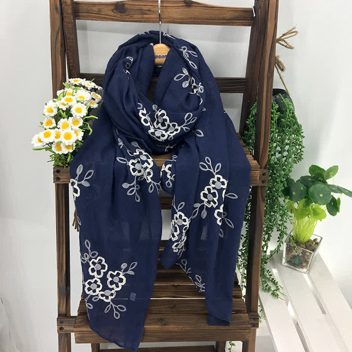 Women's National Cotton Linen Flower Embroidery Thin Scarf - image 14