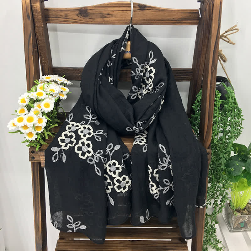Women's National Cotton Linen Flower Embroidery Thin Scarf - image 6
