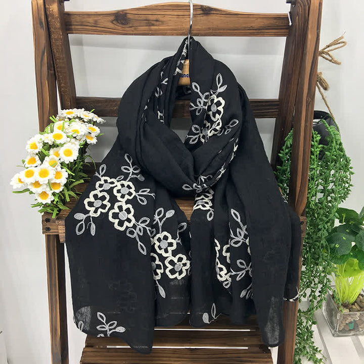 Women's National Cotton Linen Flower Embroidery Thin Scarf - image 6