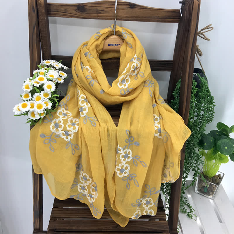 Women's National Cotton Linen Flower Embroidery Thin Scarf - image 3