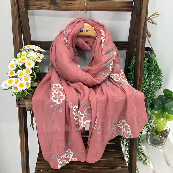 Women's National Cotton Linen Flower Embroidery Thin Scarf - image 18