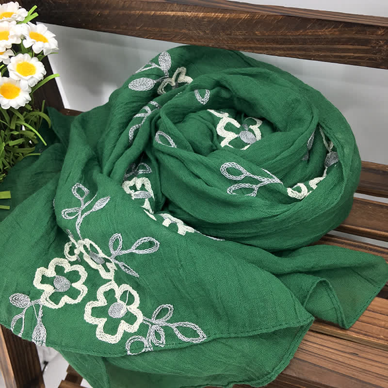 Women's National Cotton Linen Flower Embroidery Thin Scarf - image 1