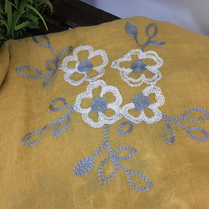 Women's National Cotton Linen Flower Embroidery Thin Scarf - image 4