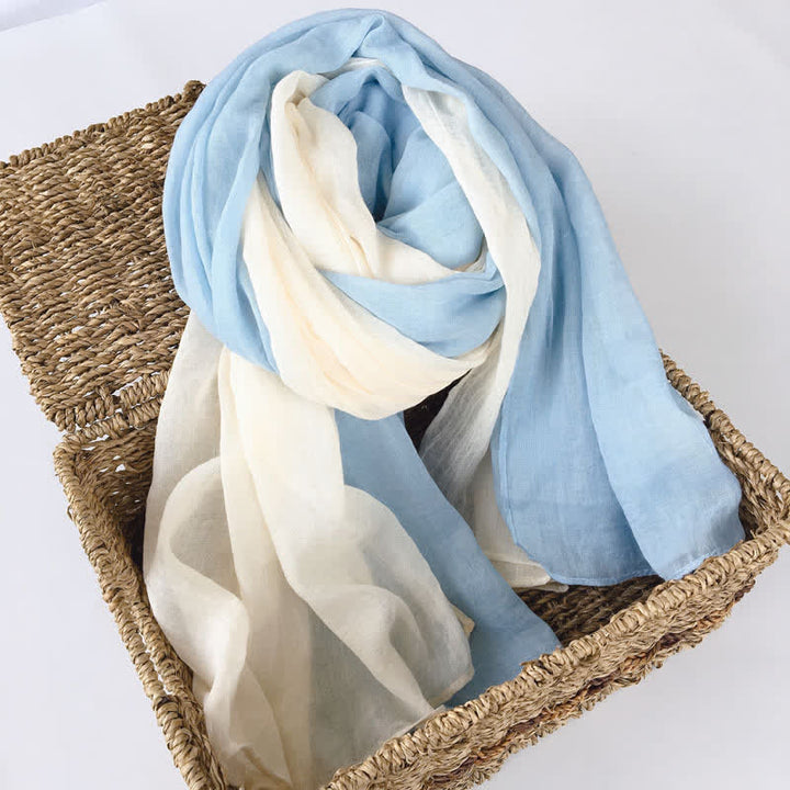 Stylish Two Color Matching Cotton Linen Thin Scarf - Sky Blue & Ivory - image 14