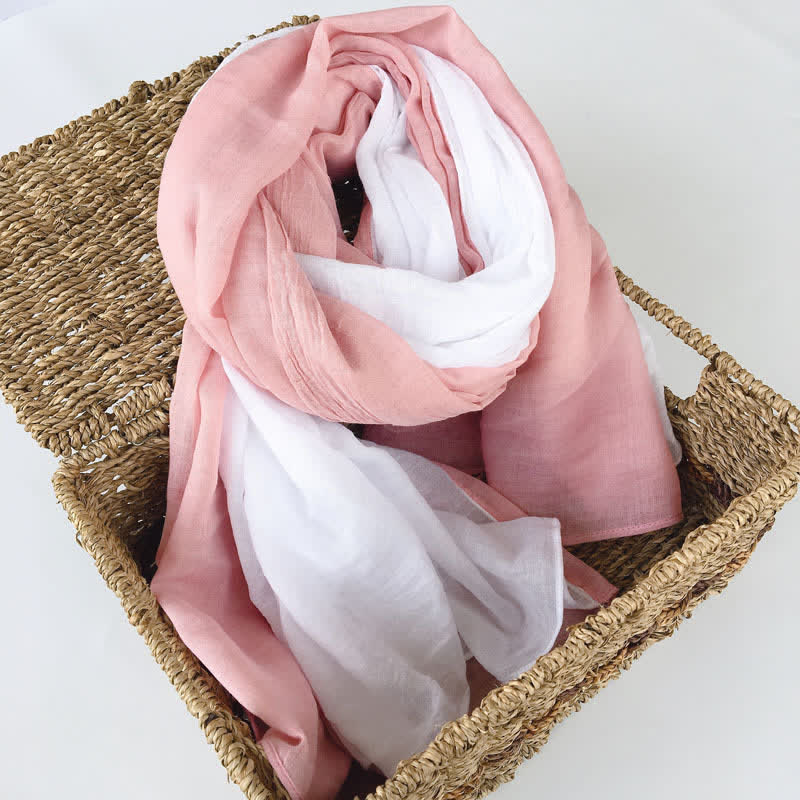Stylish Two Color Matching Cotton Linen Thin Scarf - Pink & White - image 15