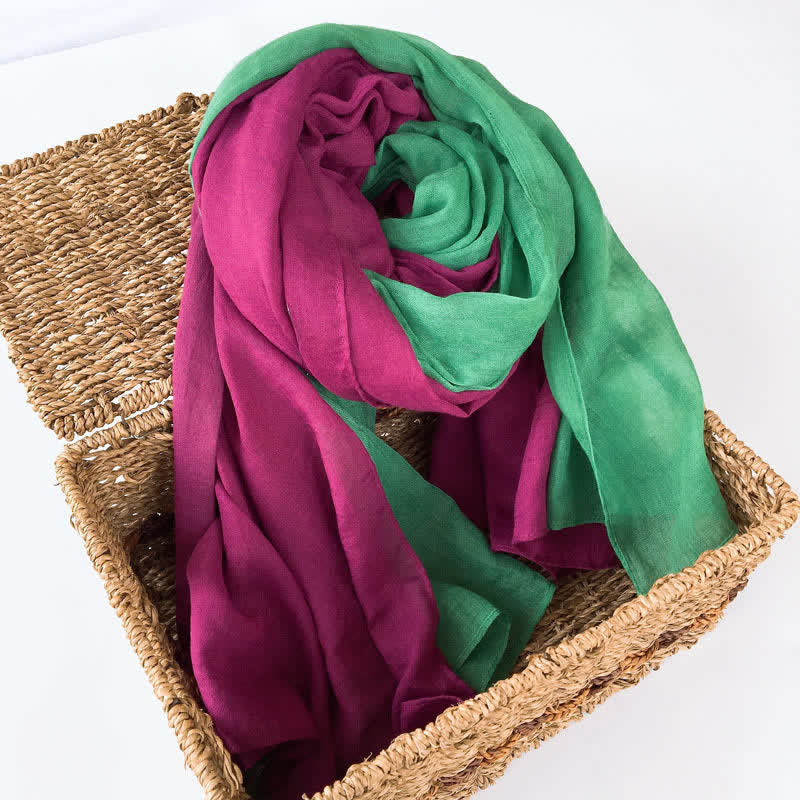Stylish Two Color Matching Cotton Linen Thin Scarf - Purple & Green - image 18