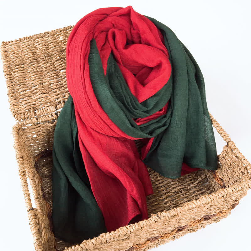 Stylish Two Color Matching Cotton Linen Thin Scarf - Burgundy & Dark Green - image 4