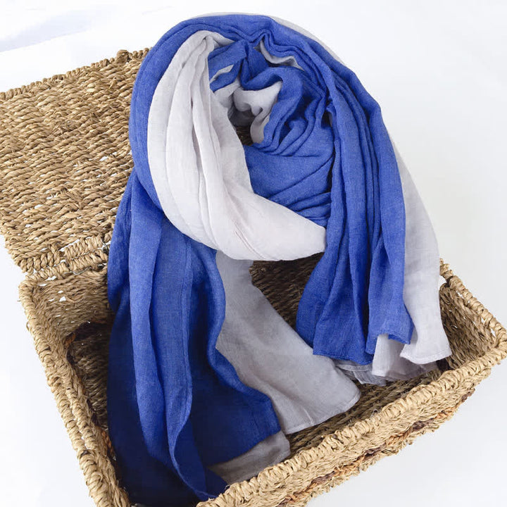 Stylish Two Color Matching Cotton Linen Thin Scarf - Light Gray & Royal - image 5