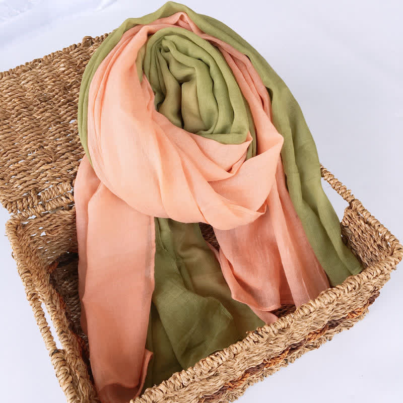 Stylish Two Color Matching Cotton Linen Thin Scarf - Yellow Green & Light Salmon - image 6