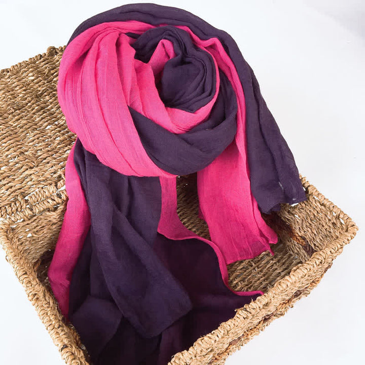 Stylish Two Color Matching Cotton Linen Thin Scarf - Dark Purple & Hot Pink - image 11