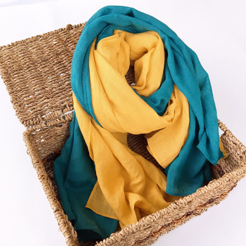 Stylish Two Color Matching Cotton Linen Thin Scarf - Yellow & Teal - image 0