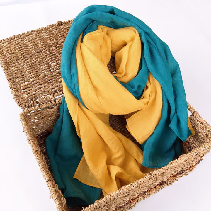 Stylish Two Color Matching Cotton Linen Thin Scarf - Yellow & Teal - image 0
