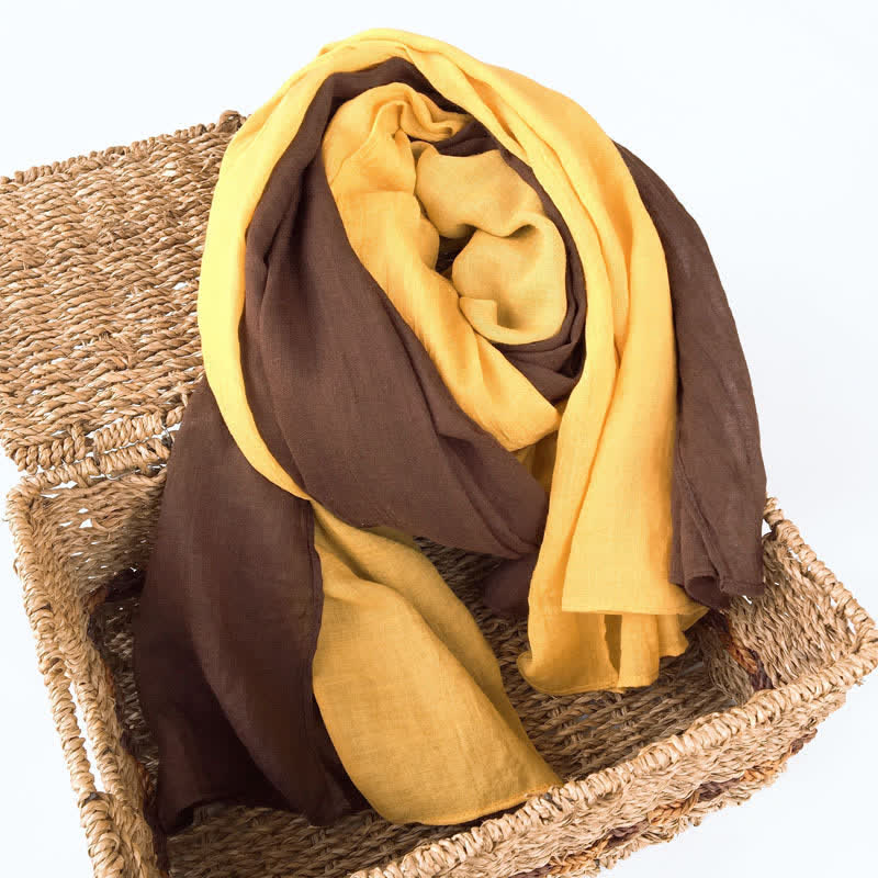 Stylish Two Color Matching Cotton Linen Thin Scarf - Yellow & Brwon - image 3